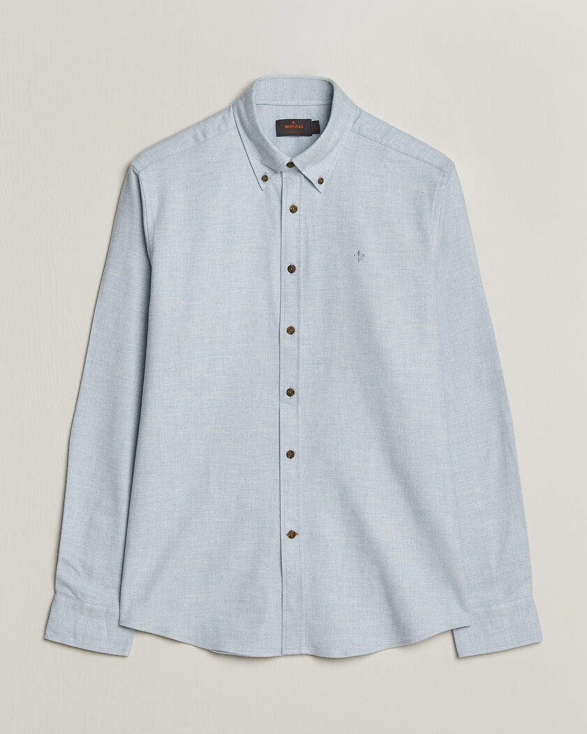Morris Flannel Herringbone Shirt Light Blue – Blauw