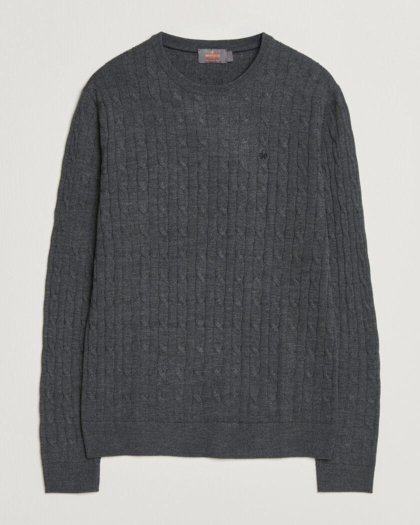 Morris Merino Cable O-Neck Grey – Grijs