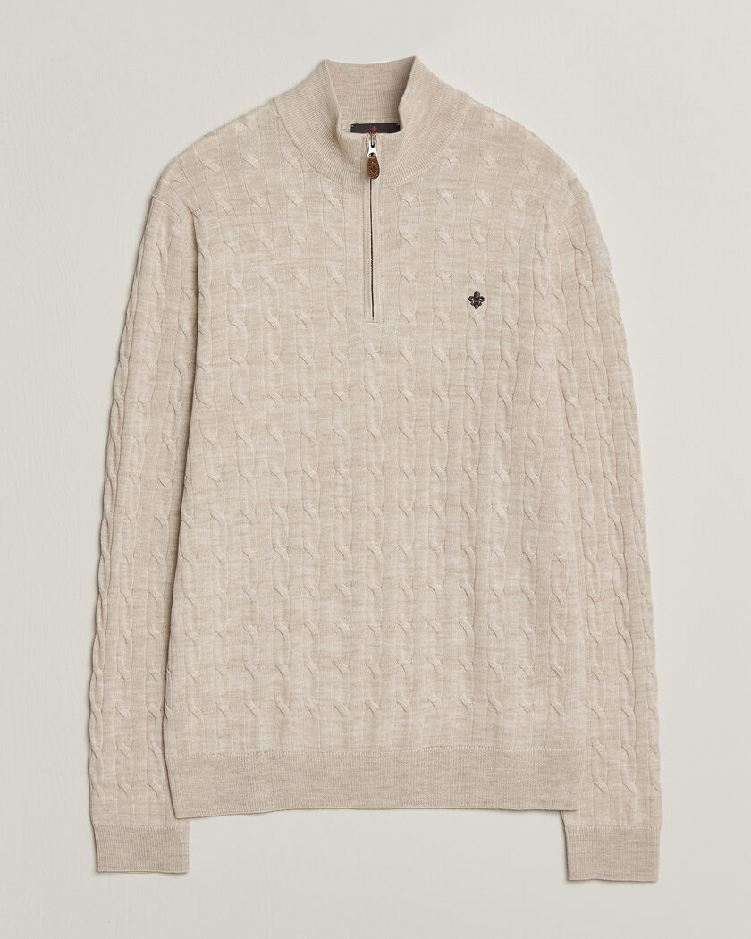 Morris Merino Cable Half Zip Off White – Wit