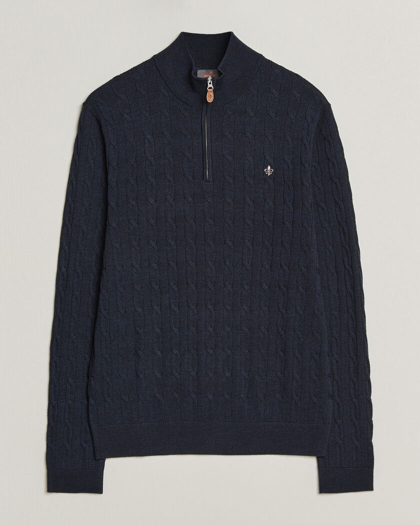 Morris Merino Cable Half Zip Navy – Blauw