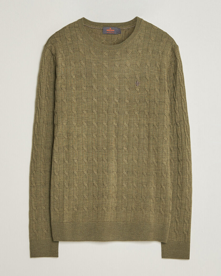  Morris Merino Cable O-Neck Olive – Groen