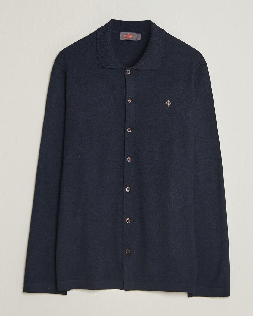 Morris Merino Shirt Cardigan Navy – Blauw