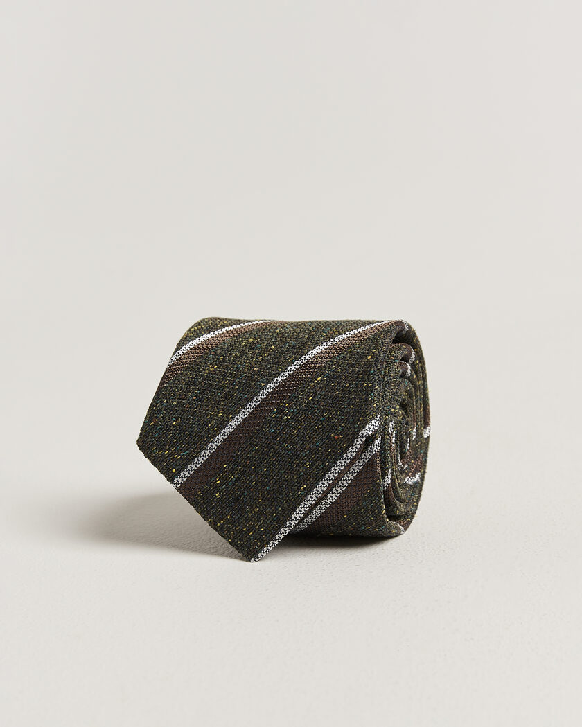 Amanda Christensen Silk Bourette Striped 8cm Tie Green – Groen