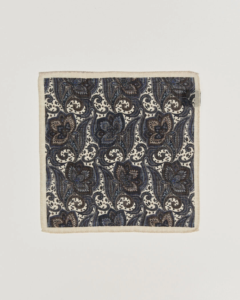 Amanda Christensen Wool Large Paisley Pocket Square Cream – Blauw