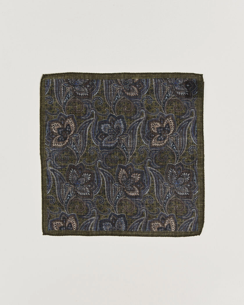 Amanda Christensen Wool Large Paisley Pocket Square Green – Groen