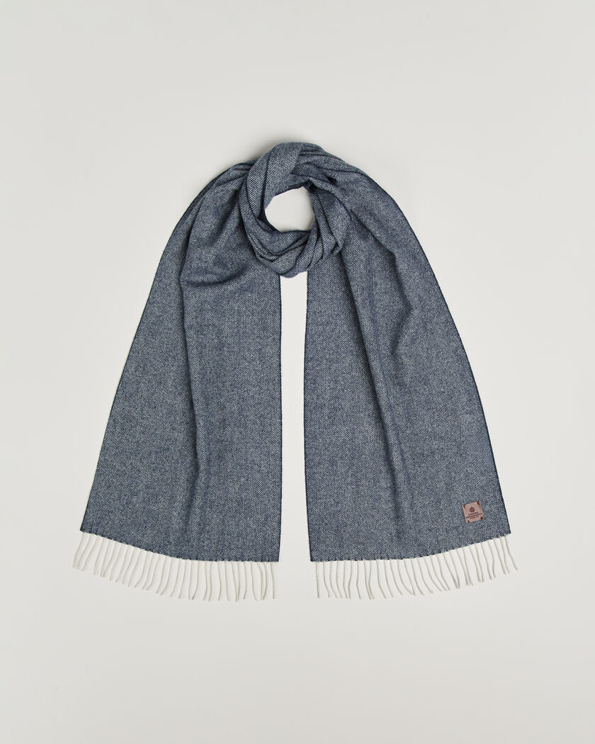 Amanda Christensen Wool Herringbone Scarf Navy – Blauw