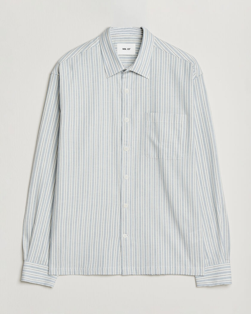 NN07 Deon Brushed Cotton Striped Shirt Blue – Blauw