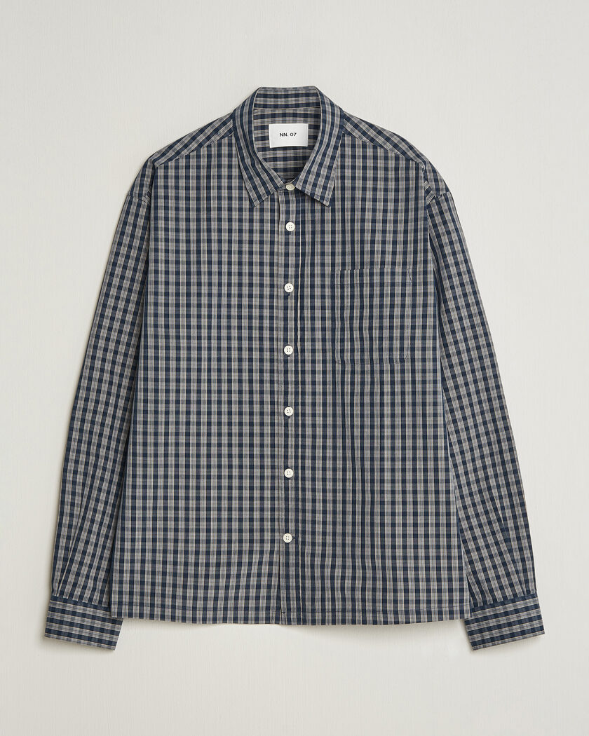 NN07 Deon Brushed Cotton Checked Shirt Navy Blue – Blauw