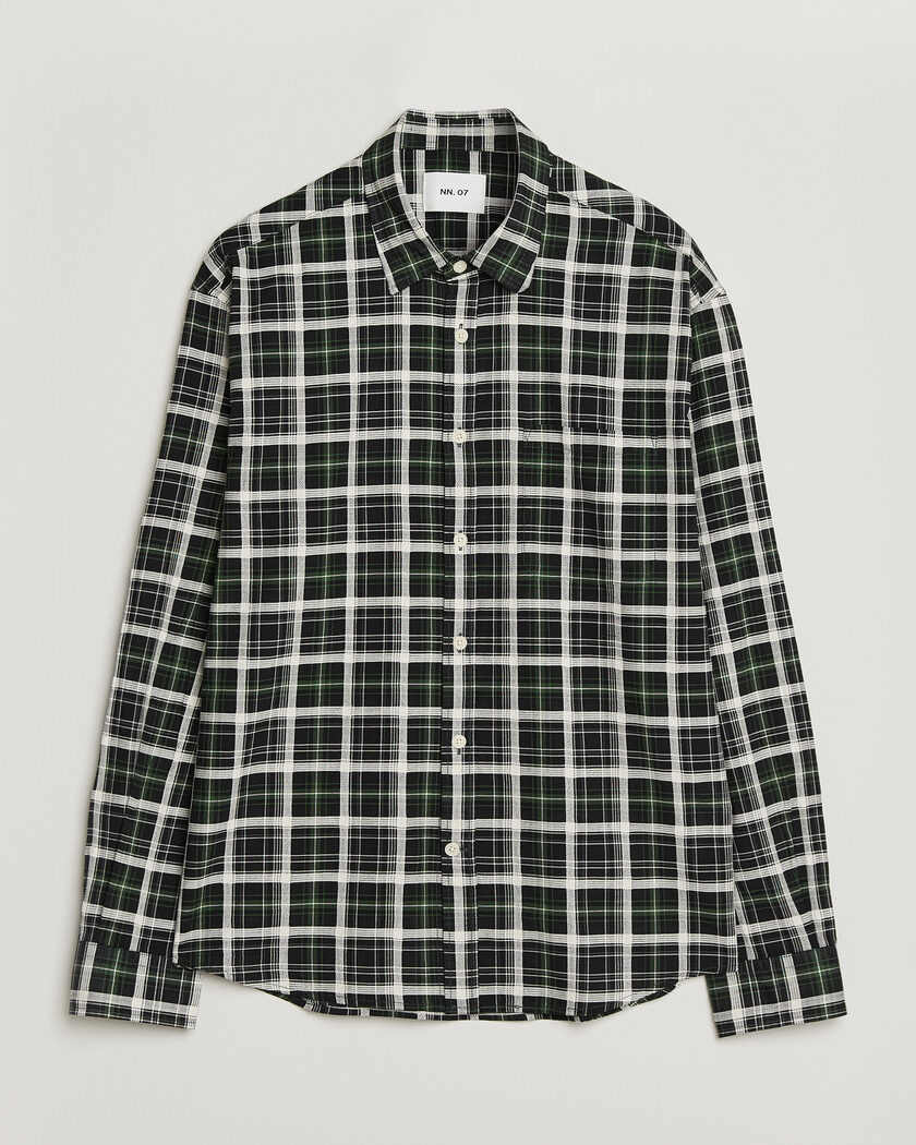 NN07 Deon Cotton Checked Shirt Fern Green – Groen