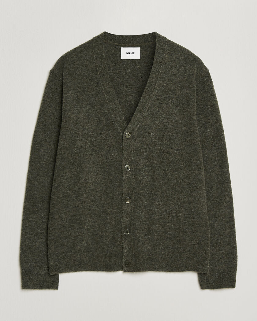 NN07 Gavin Brushed Wool Knitted Cardigan Dark Army – Groen