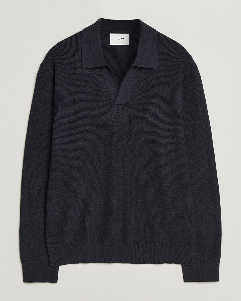  NN07 Hope Cotton/Cashmere Rib Knitted Polo Navy – Blauw