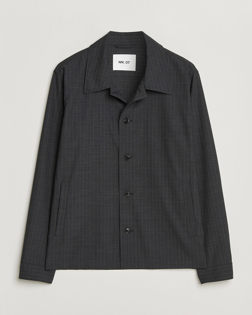 NN07 Zander Wool Pinstriped Overshirt Dark Grey – Grijs