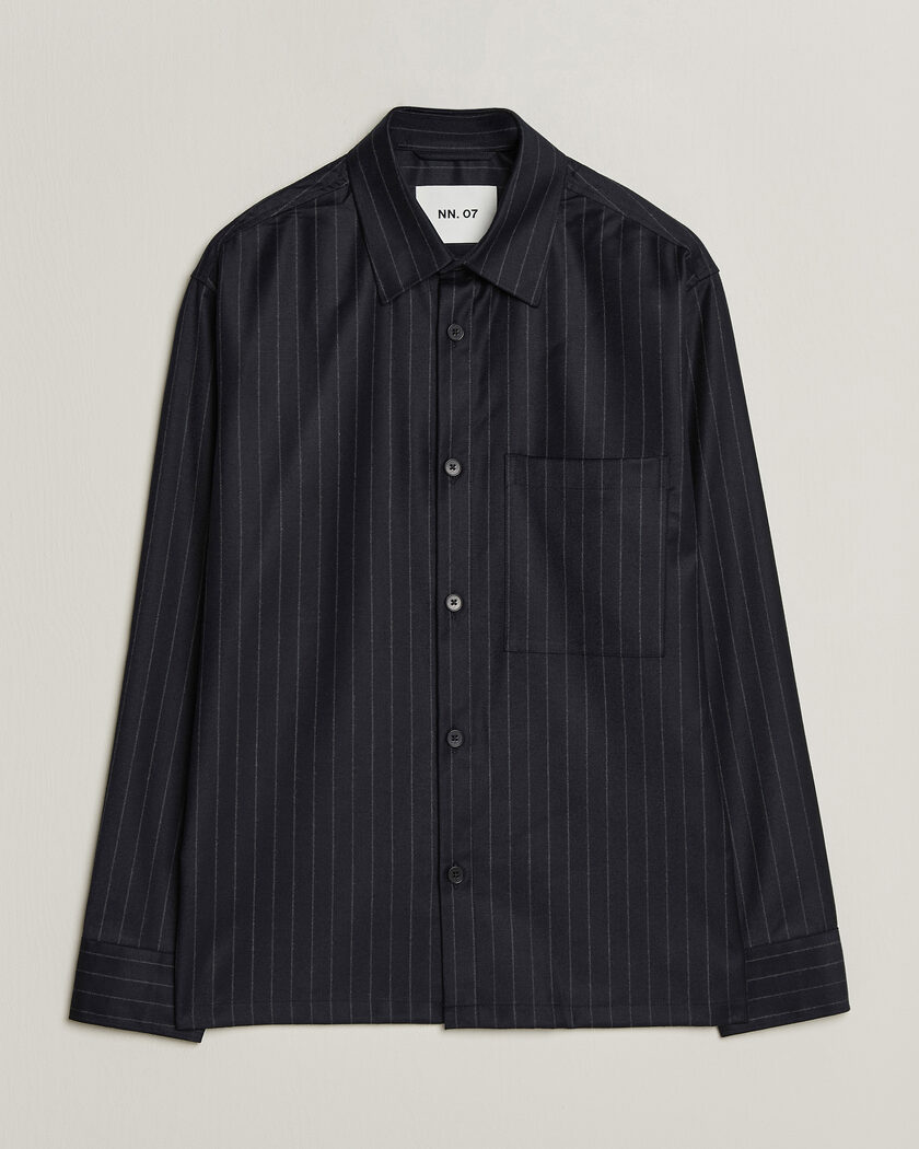 NN07 Freddy Wool Pinstriped Overshirt Navy – Blauw