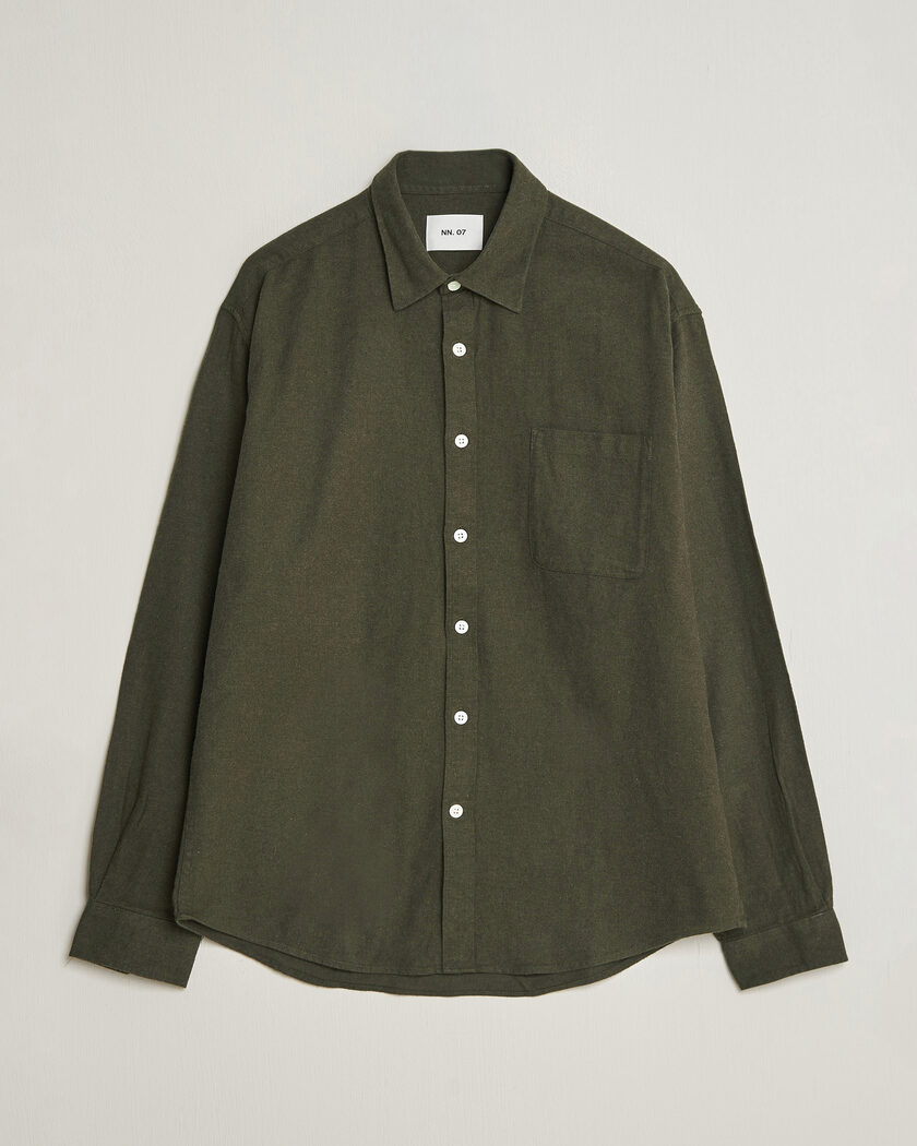 NN07 Dino Brushed Flannel Shirt Dark Army – Groen