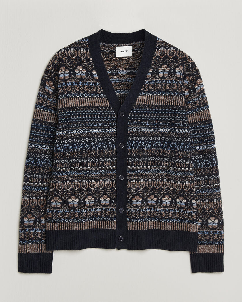 NN07 Tobias Fairisle Wool Knitted Cardigan Navy Blue – Blauw