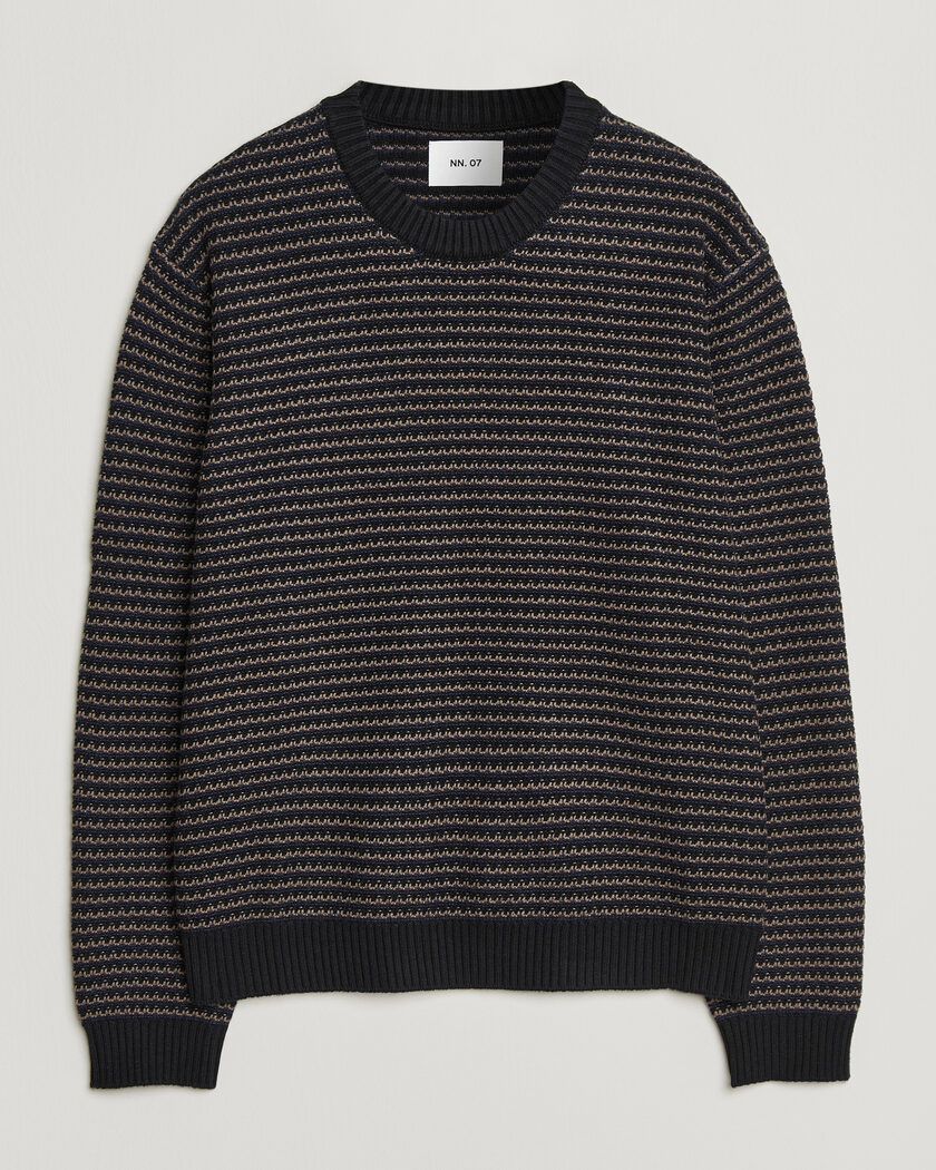 NN07 Russell Cotton/Wool Structured Sweater Navy Blue – Blauw