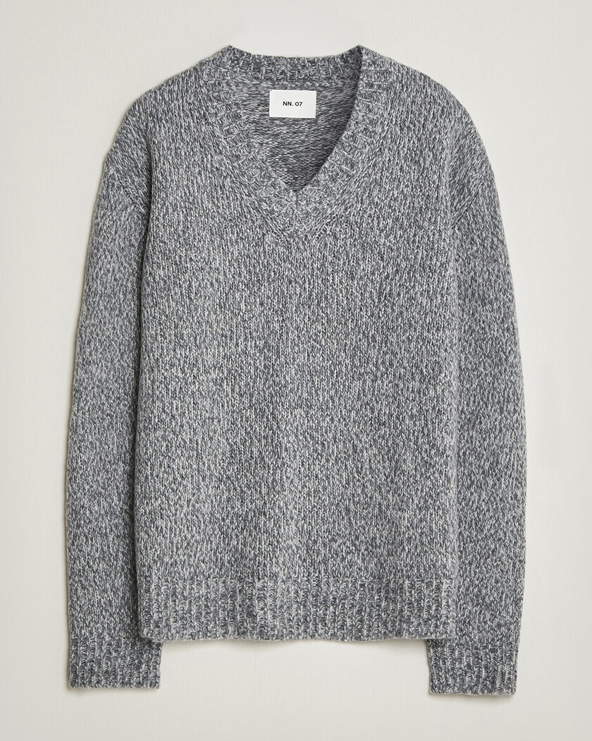 NN07 Flint Wool Knitted V-Neck Grey Melange – Grijs