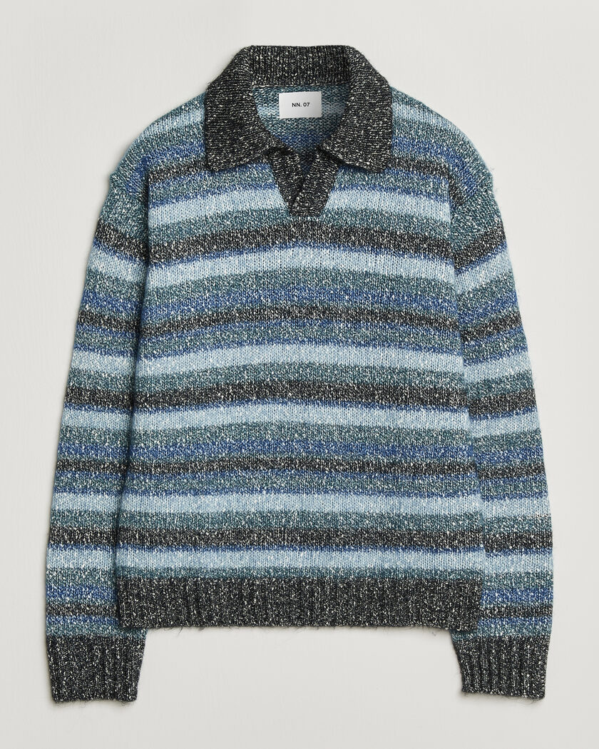 NN07 Erling Striped Knitted Polo Navy Multi – Meerkleurig