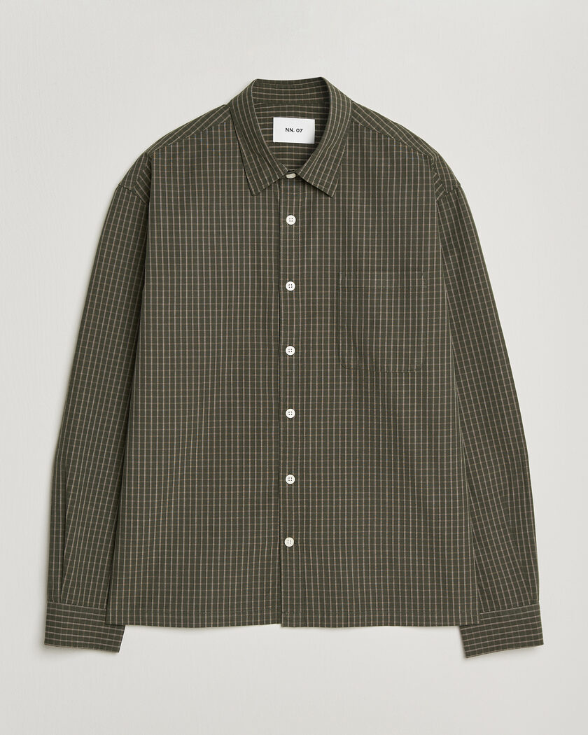 NN07 Deon Peached Cotton Checked Shirt Green – Groen