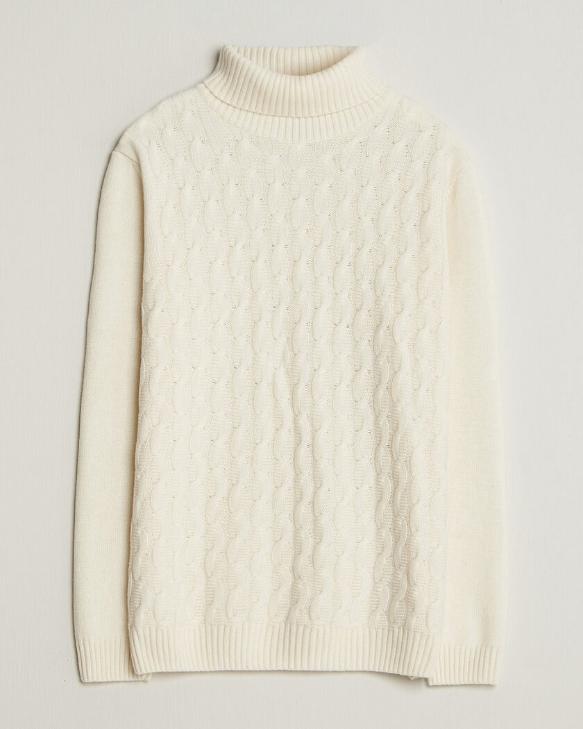 Oscar Jacobson Seppo Cable Knitted Rollneck White – Wit