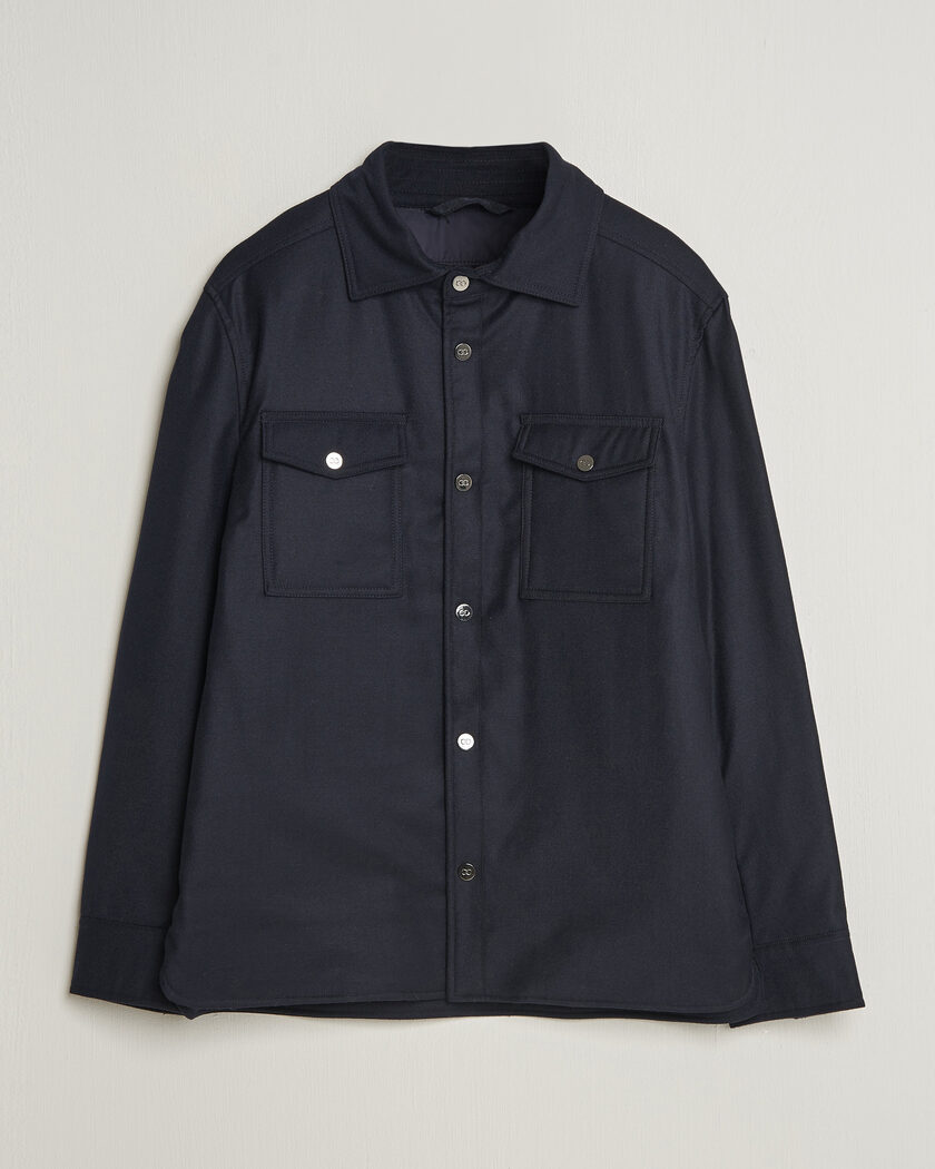 Oscar Jacobson Nylon/Wool Padded Shirt Jacket Navy – Blauw