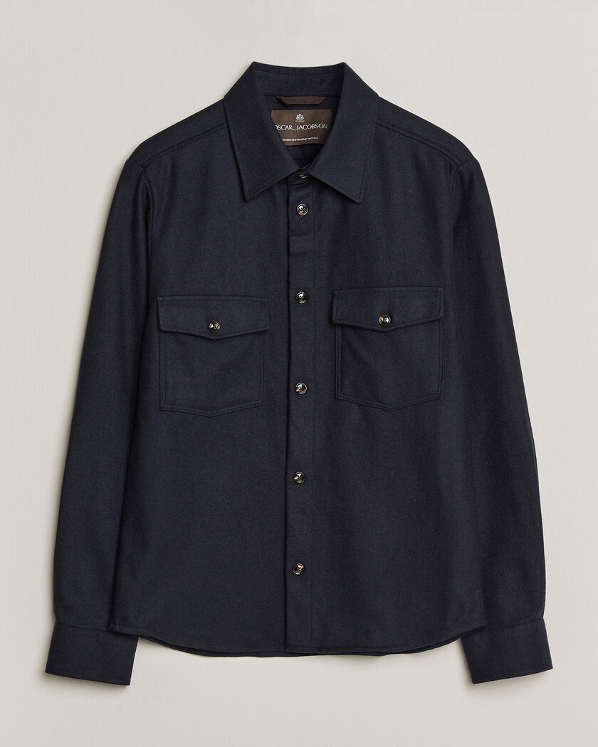 Oscar Jacobson Magnus Wool Shirt Jacket Navy – Blauw