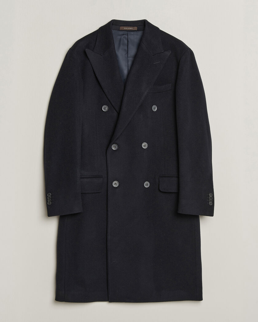Oscar Jacobson Sicily Double Breasted Wool Coat Navy – Blauw