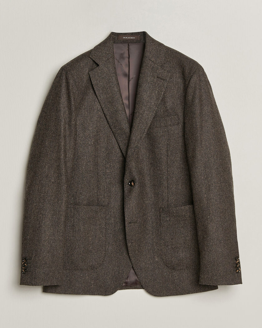 Oscar Jacobson Fogerty Herringbone Wool Blazer Brown – Bruin