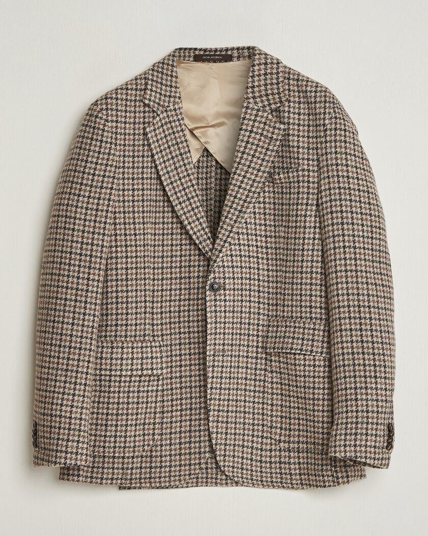 Oscar Jacobson Fridolf Wool Houndstooth Patch Blazer Brown – Bruin
