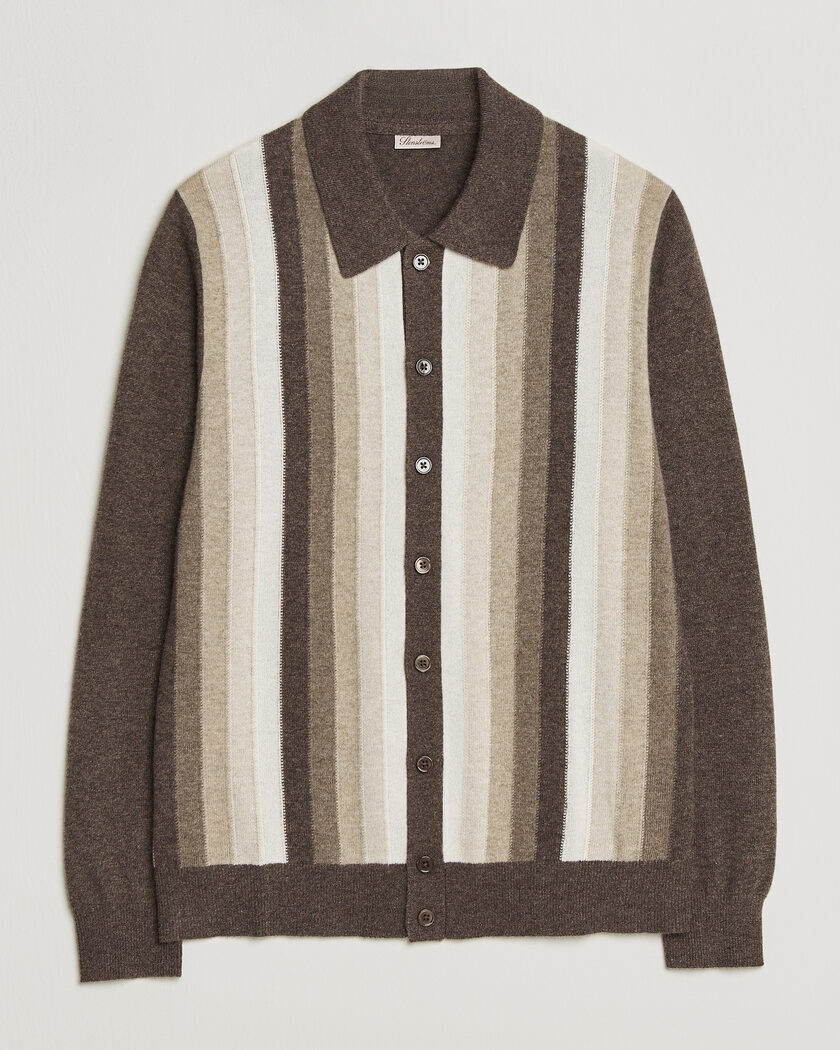 Stenströms Cashmere Striped Polo Cardigan Brown – Bruin