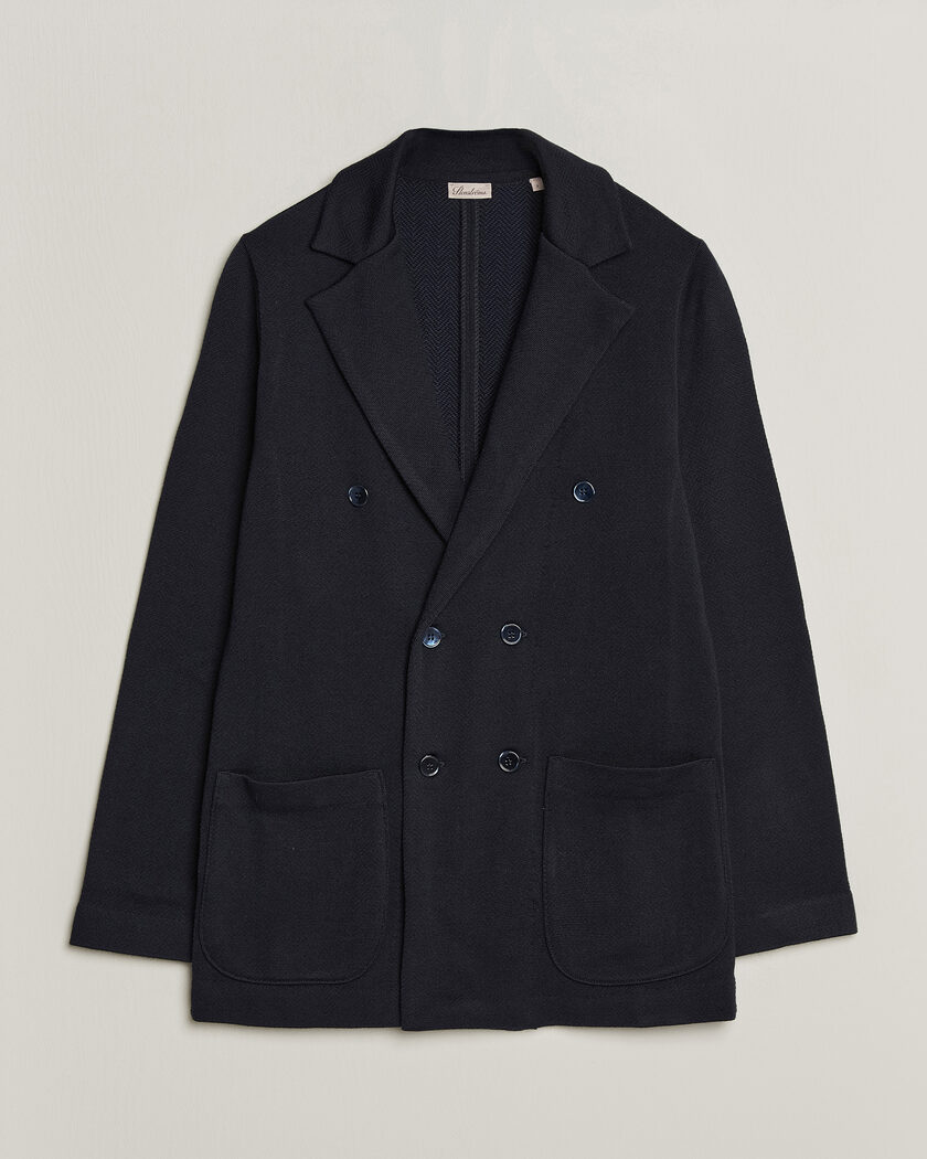  Stenströms Knitted Herringbone DB Wool Blazer Navy – Blauw