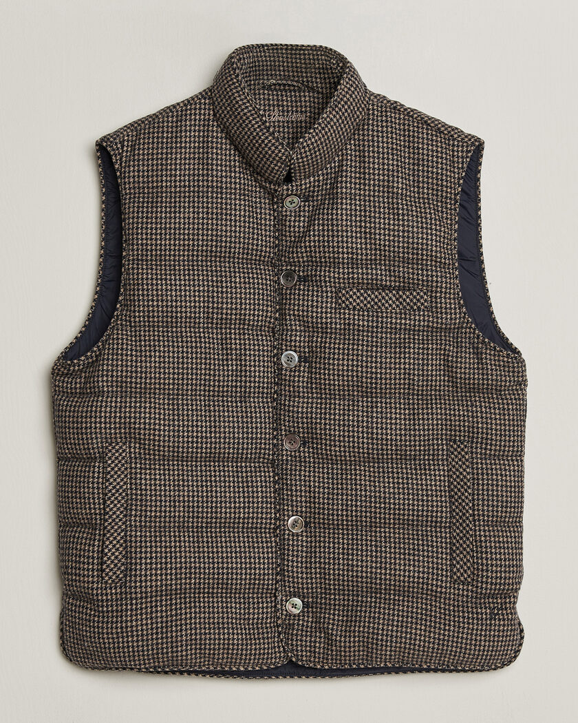 Stenströms Padded Houndstooth Wool Vest Brown – Bruin