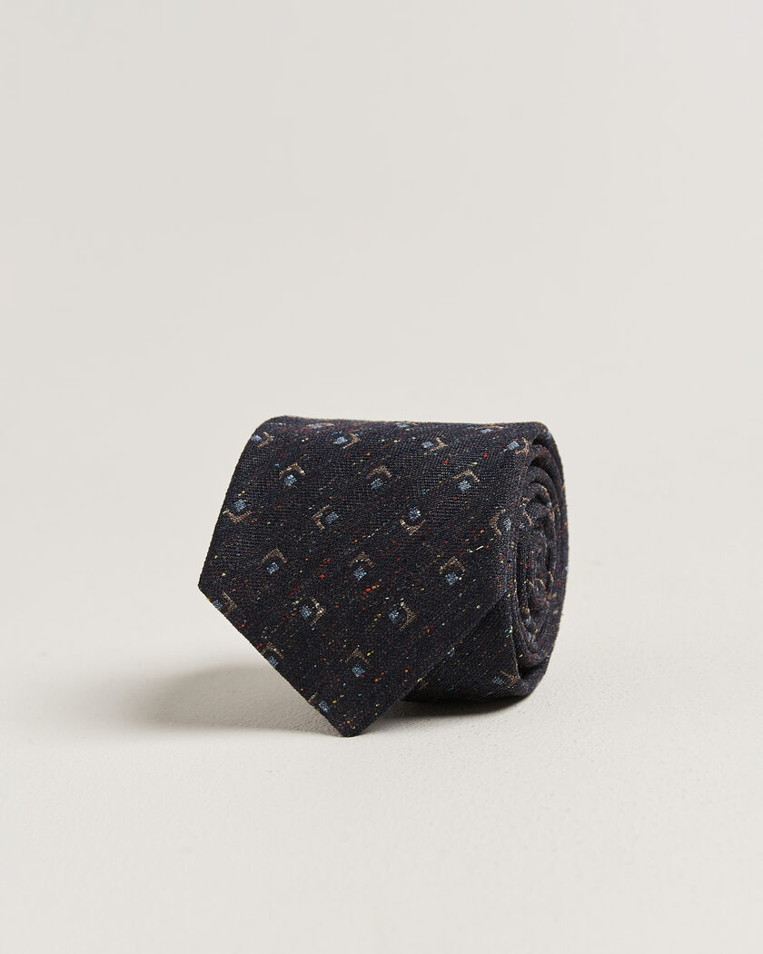  Stenströms Woven Herringbone Silk Tie 7,5cm Navy – Blauw