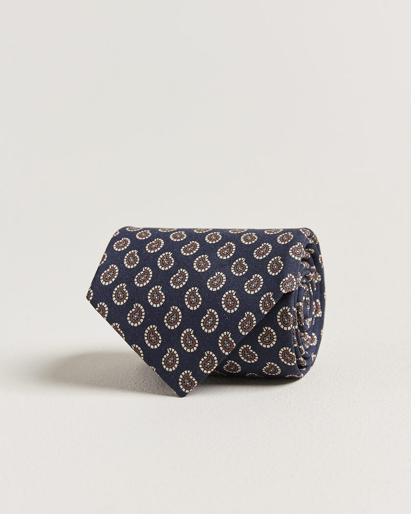 Stenströms Printed Silk Paisley Tie 7,5cm Blue – Blauw
