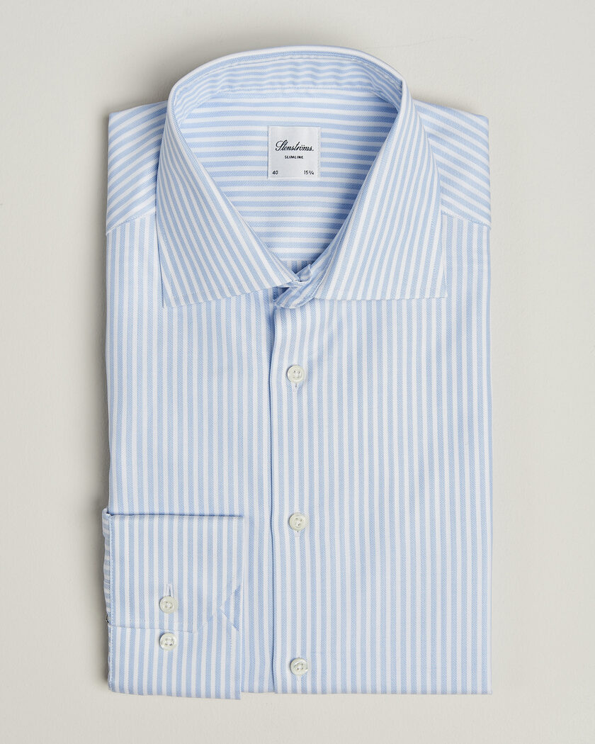 Stenströms Slimline Twofold Cotton Stripe Shirt Light Blue – Blauw