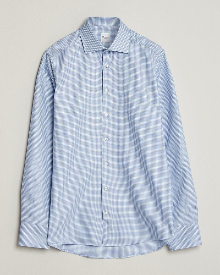 Stenströms Slimline Twofold Houndstooth Shirt Blue – Blauw