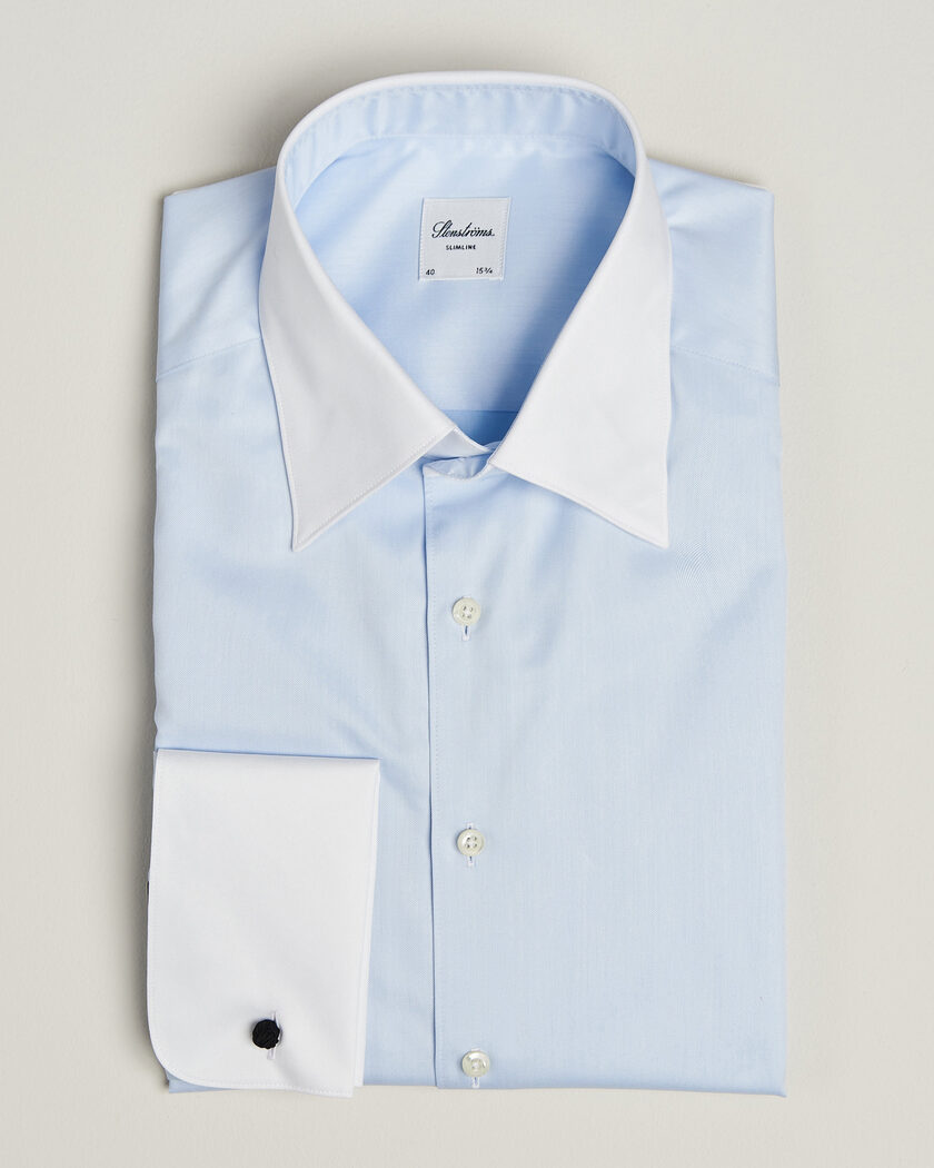 Stenströms Slimline White Collar Whinchester Shirt Blue – Blauw