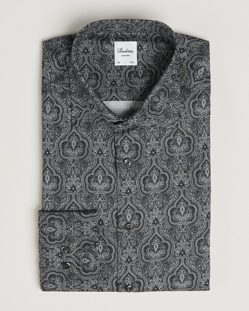 Stenströms Slimline Paisley Print Cut Away Shirt Grey – Grijs
