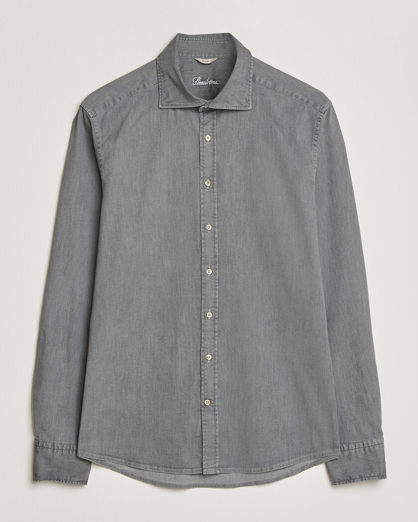 Stenströms Slimline Garment Washed Shirt Grey Denim – Grijs