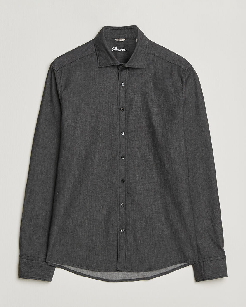 Stenströms Slimline Garment Washed Shirt Black Denim – Zwart