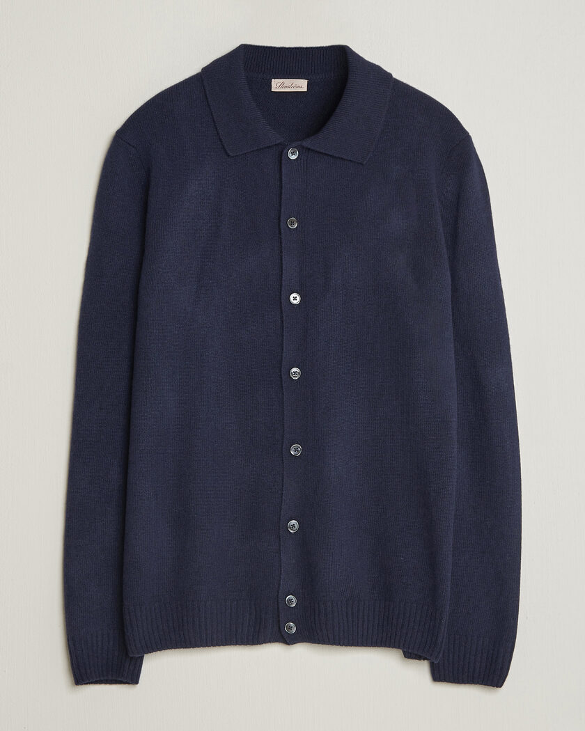 Stenströms Brushed Merino Polo Cardigan Navy – Blauw