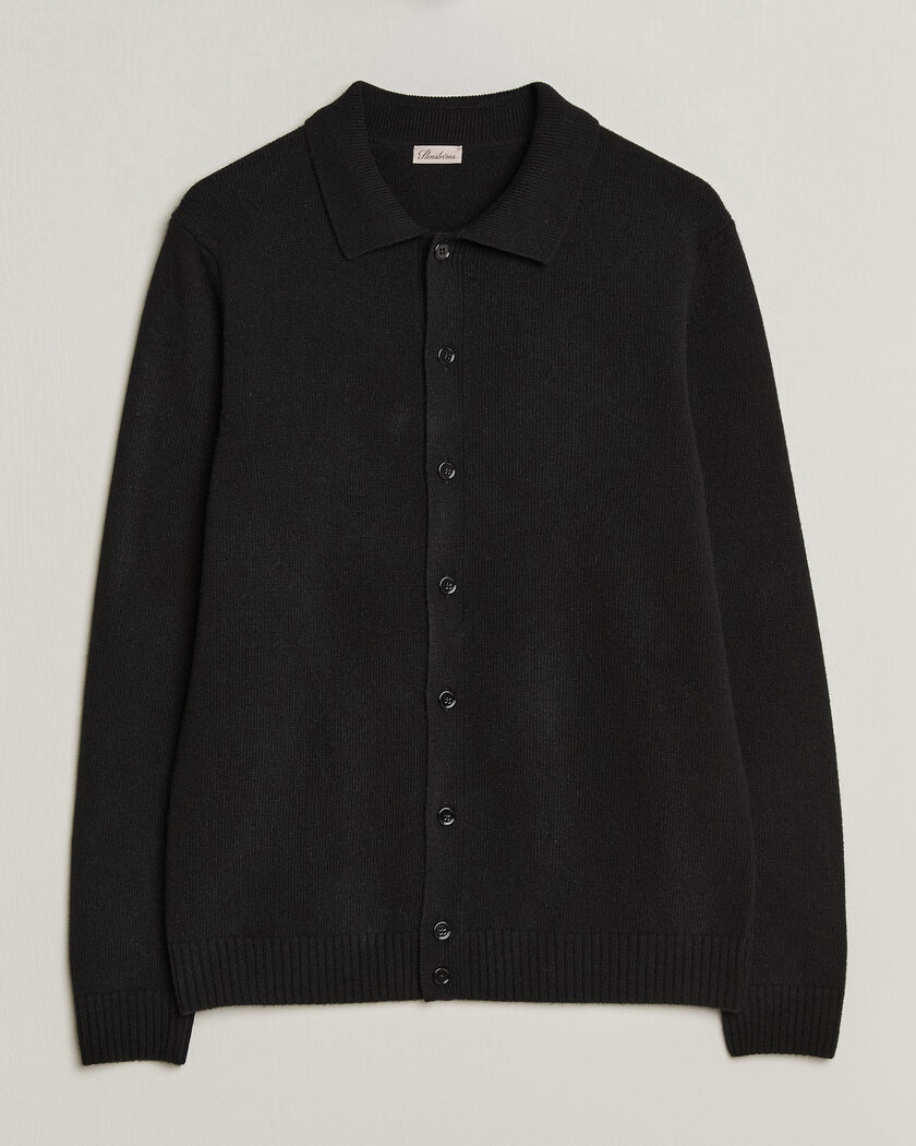 Stenströms Brushed Merino Polo Cardigan Black – Zwart