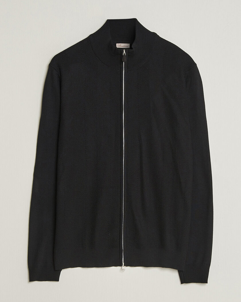 Stenströms Merino Herringbone Full Zip Black – Zwart
