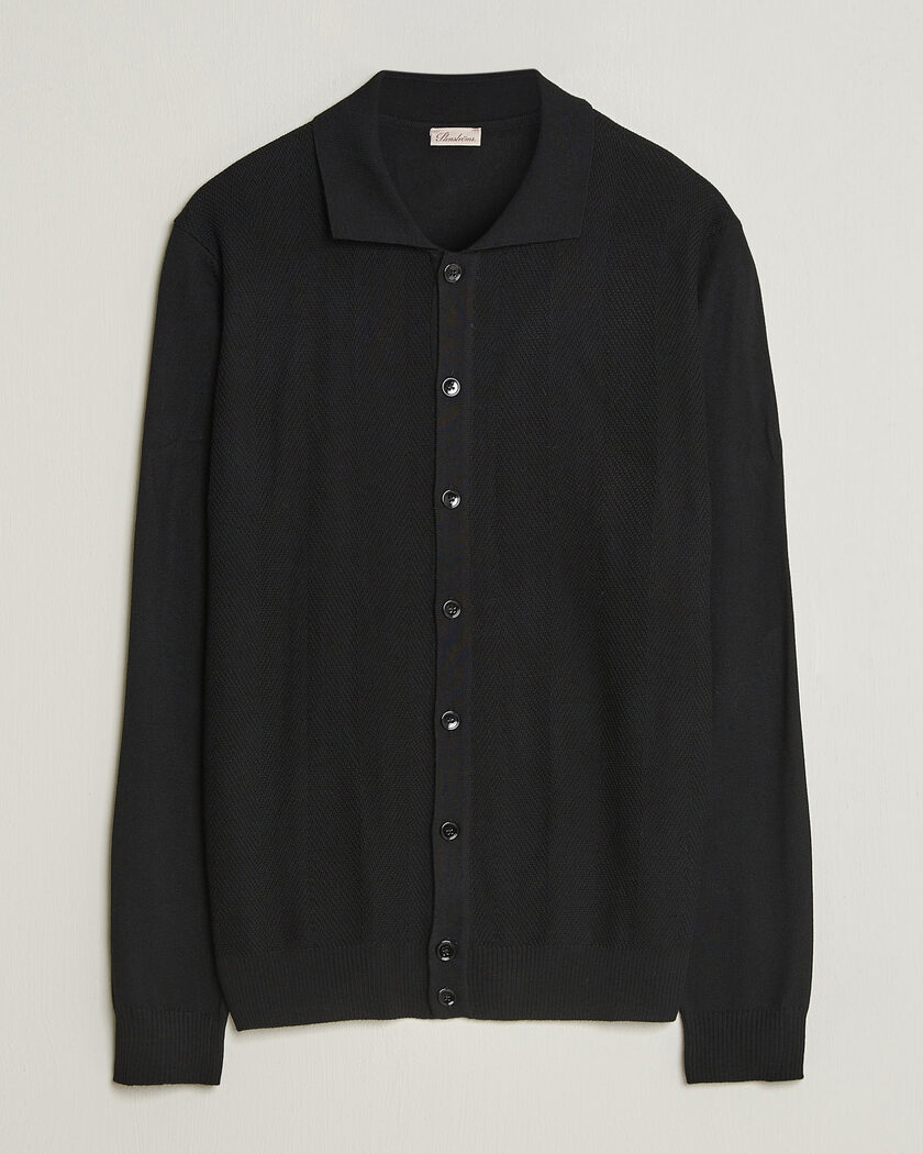 Stenströms Merino Herringbone Polo Cardigan Black – Zwart