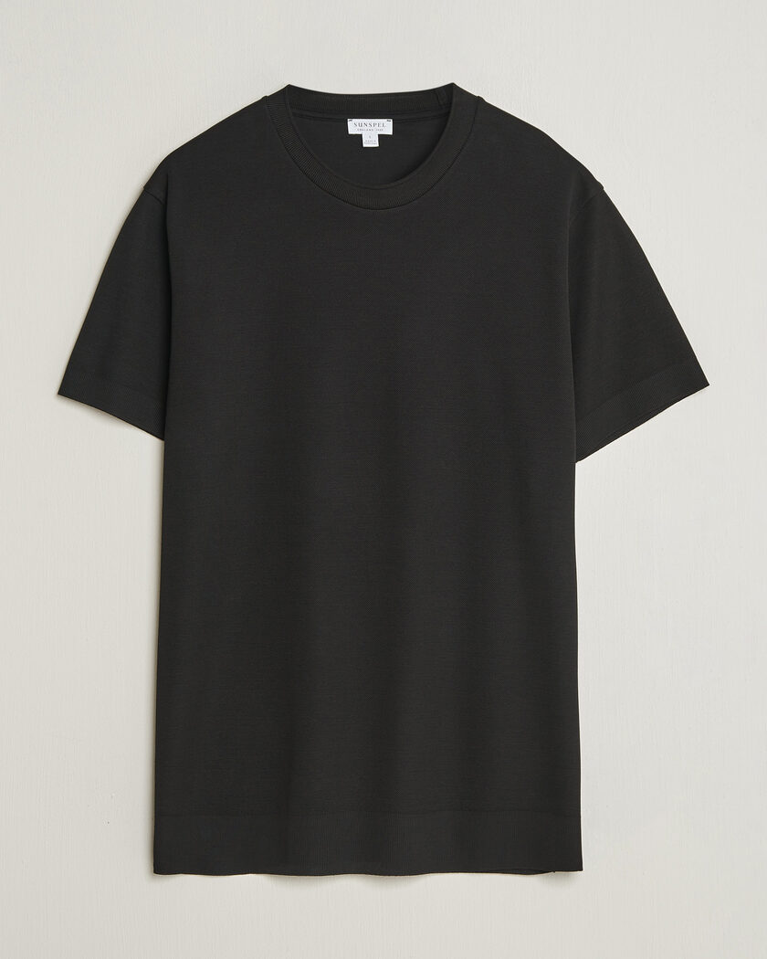 Sunspel Cotton Piquet T-Shirt Black – Zwart