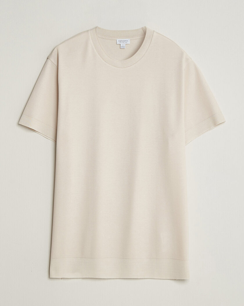 Sunspel Cotton Piquet T-Shirt Swansdown – Beige