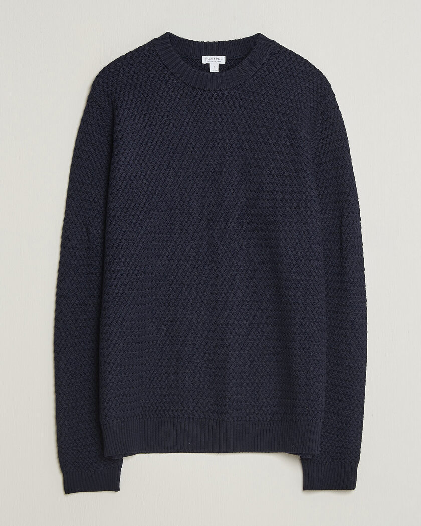 Sunspel Merino Basketweave Stitch Jumper Navy – Blauw