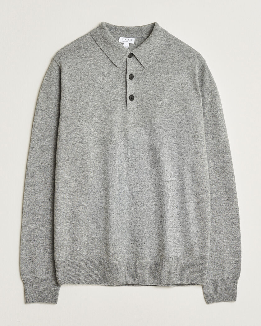 Sunspel Cashmere Polo Grey Melange – Grijs