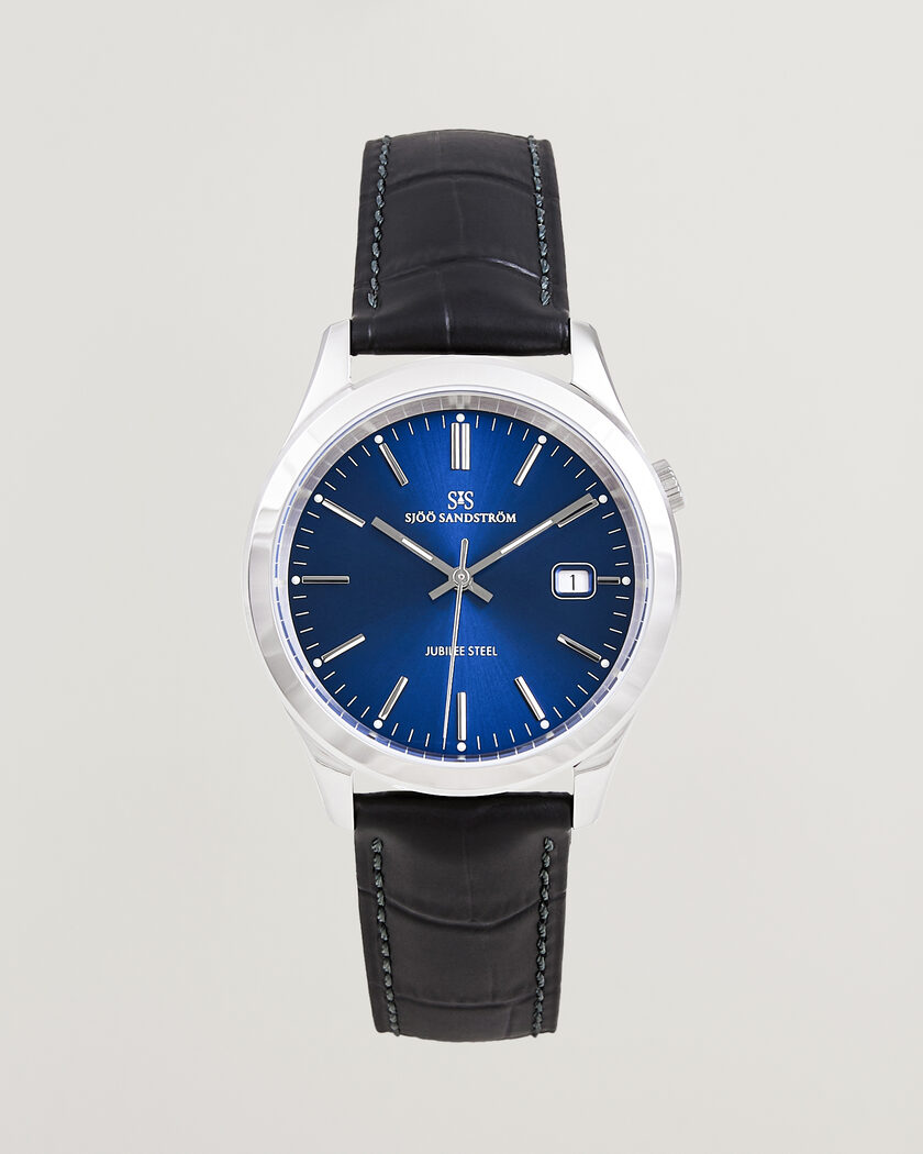 Sjöö Sandström Jubilee Steel Quartz 40mm Black Calf Blue Dial – Blauw