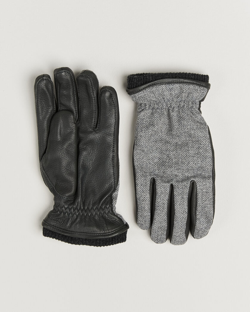 Hestra Wilhelm Herringbone Wool/Elkskin Glove Grey – Grijs